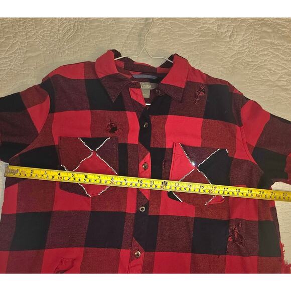 Rock and Roll Distressed Red & Black Buffalo Plaid Flannel Natural Reflections L - Picture 5 of 9